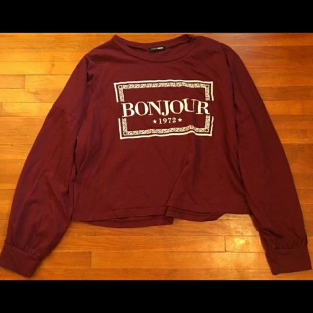 Fashion Nova Burgundy Cropped L/S Graphic Shirt - Picture 3 of 3